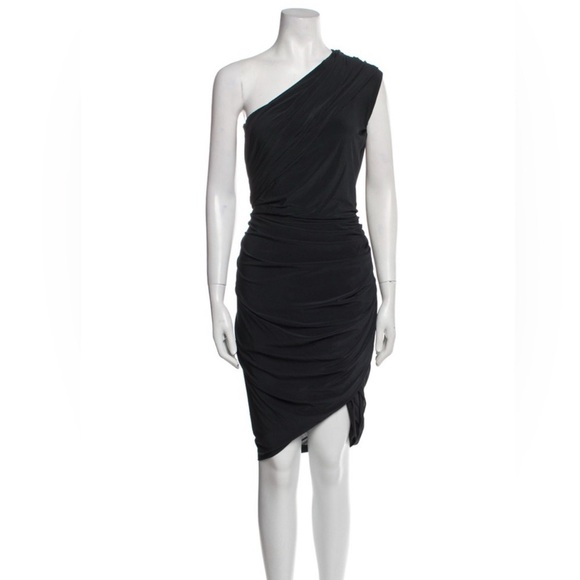 Alexander Wang Draped Ruched One Shoulder Dress Jersey in Black Size 8 - Picture 2 of 14
